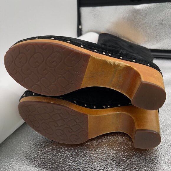 UGG Australia Rosabella Platform Black Suede Tall Wooden Heel Boots 9 - Picture 4 of 11